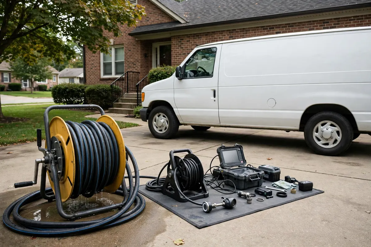 Drain specialist's equipment at a Greenwood home