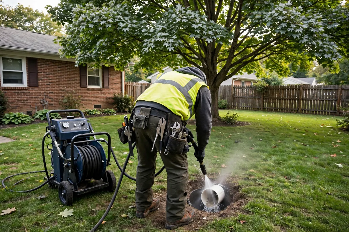 Hydro jetting a sewer line at a Greenwood home